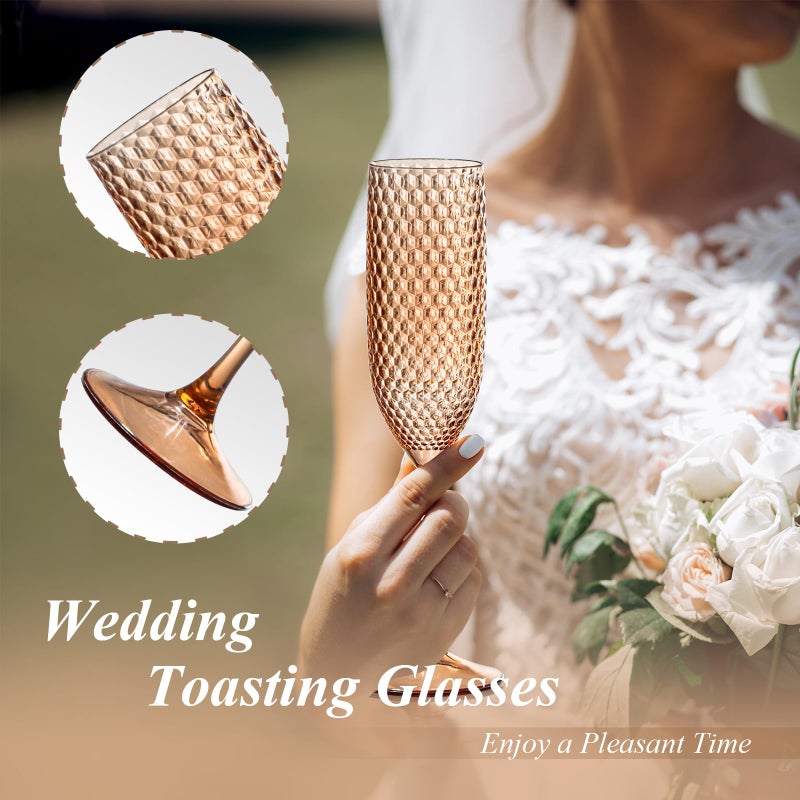 SKLENICE 24 Pack Plastic Champagne Flutes Rose gold Champagne Glasses Unbreakable Wedding Toasting Glasses Diamond Wine Glasses Crystal Clear Party Wine Cups Vintage Drinking Glasses 5.5 OZ for Bridal Shower - Image 3