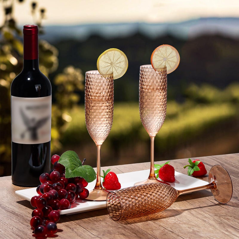 SKLENICE 24 Pack Plastic Champagne Flutes Rose gold Champagne Glasses Unbreakable Wedding Toasting Glasses Diamond Wine Glasses Crystal Clear Party Wine Cups Vintage Drinking Glasses 5.5 OZ for Bridal Shower - Image 5