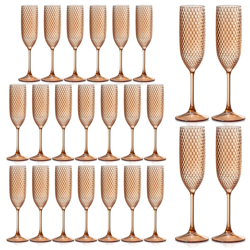 SKLENICE 24 Pack Plastic Champagne Flutes Rose gold Champagne Glasses Unbreakable Wedding Toasting Glasses Diamond Wine Glasses Crystal Clear Party Wine Cups Vintage Drinking Glasses 5.5 OZ for Bridal Shower - Image 1