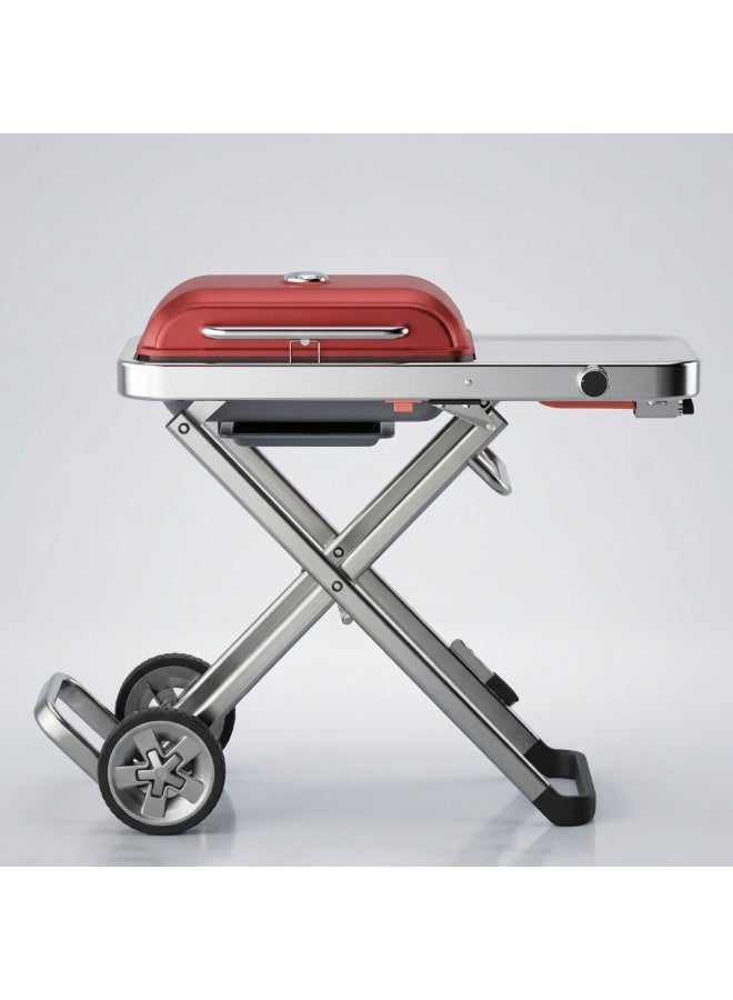 Manful Portable BBQ Gas Grill with Foldable Stand & Wheels, Stainless Steel Charcoal Grill, Compact Outdoor Barbecue Cooker for Camping, Picnic, Travel & Garden Cooking (Red) - Image 1
