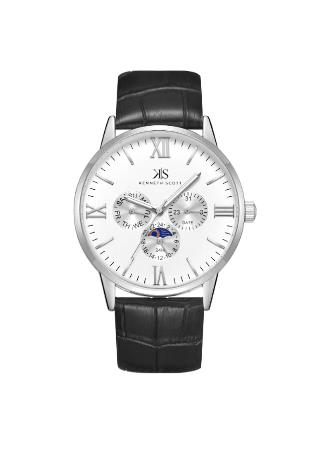 KENNETH SCOTT Men's Leather Analog Watch K22107-SLBW - 43x51.5 mm
