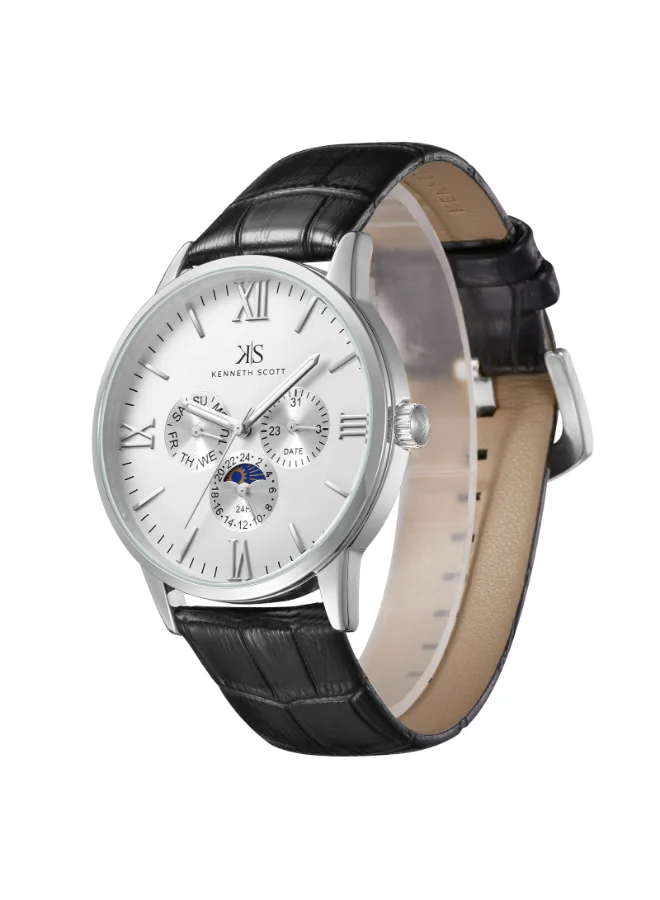 KENNETH SCOTT Men's Leather Analog Watch K22107-SLBW - 43x51.5 mm