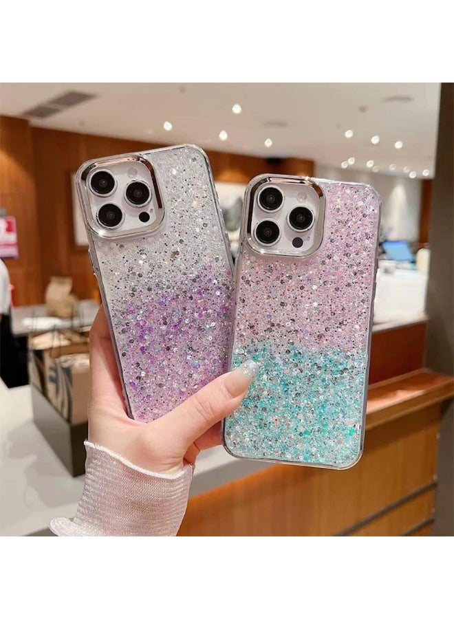 Akiira Back Case Compatible with Huawei Honor X7C Cover, Clear Glitter Bling Sparkly, Soft TPU Frame Bumper, Hard-Back Cover for Women & Girls, Transparent (Silver/Purple) - Image 3