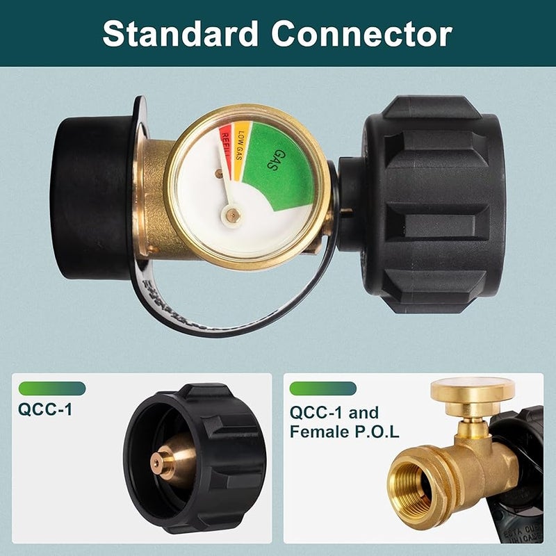 GASPRO Propane Tank Gauge, Propane Level Indicator for 5-40 Lb Tanks, Perfect for Trailers, Propane Heater, Fire Pit, Gas Grill and More, Qcc1/Type Connection - Image 3