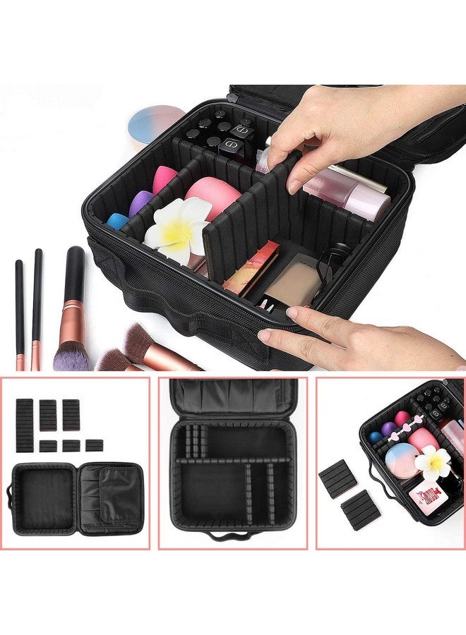 NFI essentials Professional Cosmetic Make Up Kit Storage Organizer Nylon Makeup Box Vanity Bag with Adjustable Compartment Travel Toiletry Bag (Black New) - Image 3