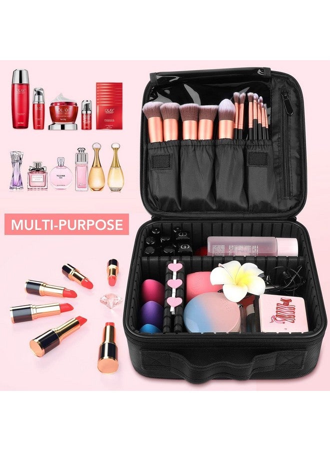 NFI essentials Professional Cosmetic Make Up Kit Storage Organizer Nylon Makeup Box Vanity Bag with Adjustable Compartment Travel Toiletry Bag (Black New) - Image 2