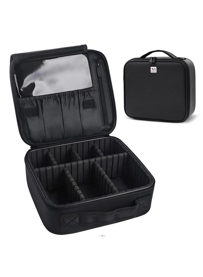 NFI essentials Professional Cosmetic Make Up Kit Storage Organizer Nylon Makeup Box Vanity Bag with Adjustable Compartment Travel Toiletry Bag (Black New) - Image 1