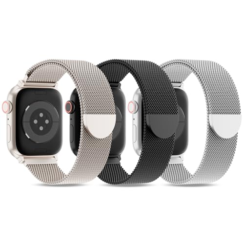 DYKEISS 3 Pack Metal Mesh Loop Compatible with Apple Watch Band 38mm 40mm 41mm 42mm 44mm 45mm 46mm 49mm Women Men, Stainless Steel Magnetic Clasp Strap for iWatch Series 11 10 9 8 SE 7 6 5 4 3 2 1 Ultra - Image 1