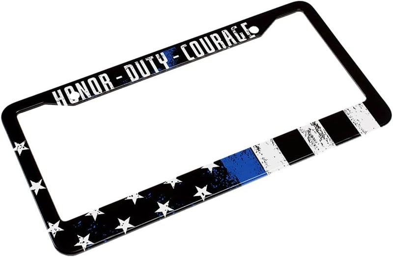 Beabes Thin Blue Line Flag License Plate Frame Blue Lives Matter License Plate Holder Police Support Car Tag Frame License Plate Cover Car Accessories 2 Holes Novelty Auto Car Tag Vanity Gift - Image 4