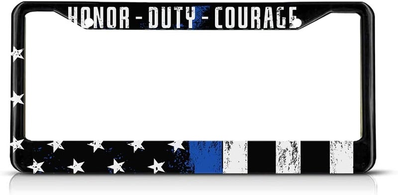Beabes Thin Blue Line Flag License Plate Frame Blue Lives Matter License Plate Holder Police Support Car Tag Frame License Plate Cover Car Accessories 2 Holes Novelty Auto Car Tag Vanity Gift - Image 1