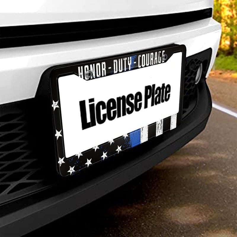Beabes Thin Blue Line Flag License Plate Frame Blue Lives Matter License Plate Holder Police Support Car Tag Frame License Plate Cover Car Accessories 2 Holes Novelty Auto Car Tag Vanity Gift - Image 5