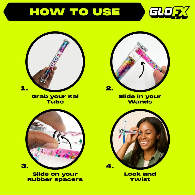 GloFX Rainbow Tie Dye Liquid X Kaleidoscope Tube Toy â€“ Dual Glitter Wands (Pink & Blue) â€“ Includes Kaleidoscope, Wands & Spacers â€“ Ages 15+ Sensory Toy - Image 5