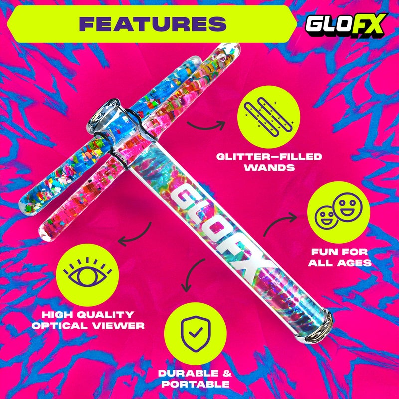 GloFX Rainbow Tie Dye Liquid X Kaleidoscope Tube Toy â€“ Dual Glitter Wands (Pink & Blue) â€“ Includes Kaleidoscope, Wands & Spacers â€“ Ages 15+ Sensory Toy - Image 2