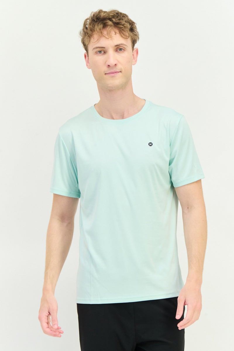 Men Sportswear Fit Brand Logo Short Sleeves Training T-Shirt, Aqua