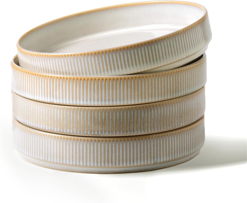 famiware Star 8.25" Pasta Bowls Set of 4 - Large Dinner Bowls in Cappuccino White - Image 1