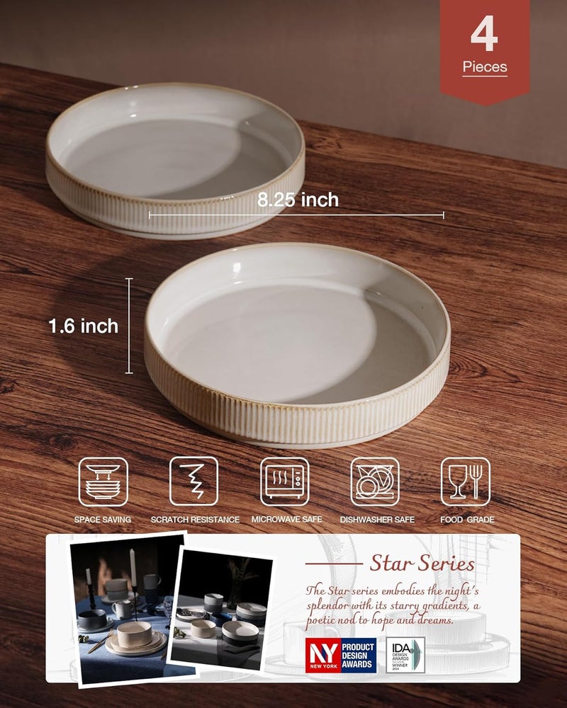 famiware Star 8.25" Pasta Bowls Set of 4 - Large Dinner Bowls in Cappuccino White - Image 2