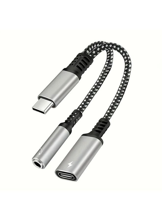 Gray USB C to 35mm Audio Adapter with PD Fast Charging Compatible with iPhone 15 16 Google OPPO Xiaomi - Image 1