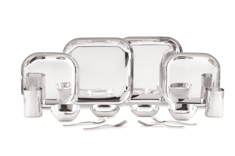 VS VINTAGE STEEL Square Plate Dinner Set | Antique Dinner Set by VS Vintage Steel | 7 & 14 Pcs Dinner Set for 1 or 2 Persons for All Meals (14) - Image 1