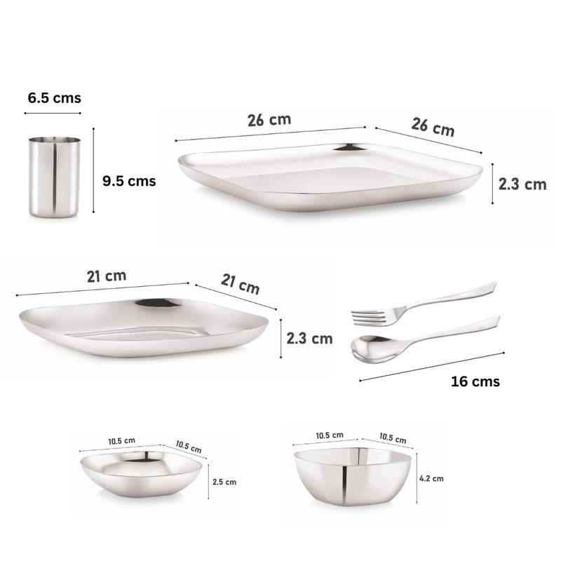 VS VINTAGE STEEL Square Plate Dinner Set | Antique Dinner Set by VS Vintage Steel | 7 & 14 Pcs Dinner Set for 1 or 2 Persons for All Meals (14) - Image 3