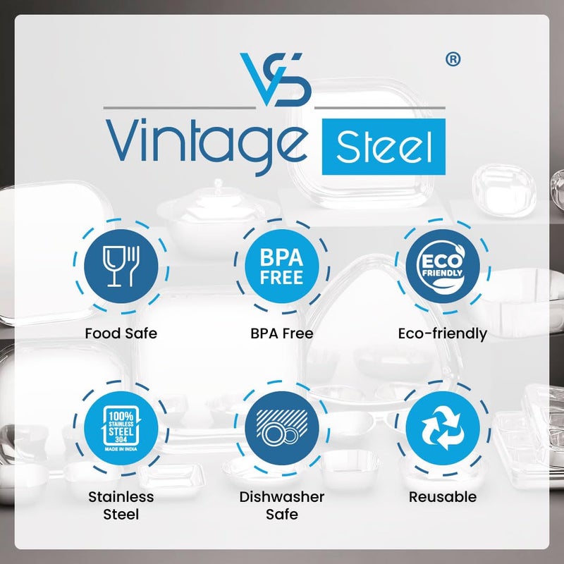 VS VINTAGE STEEL Square Plate Dinner Set | Antique Dinner Set by VS Vintage Steel | 7 & 14 Pcs Dinner Set for 1 or 2 Persons for All Meals (14) - Image 5