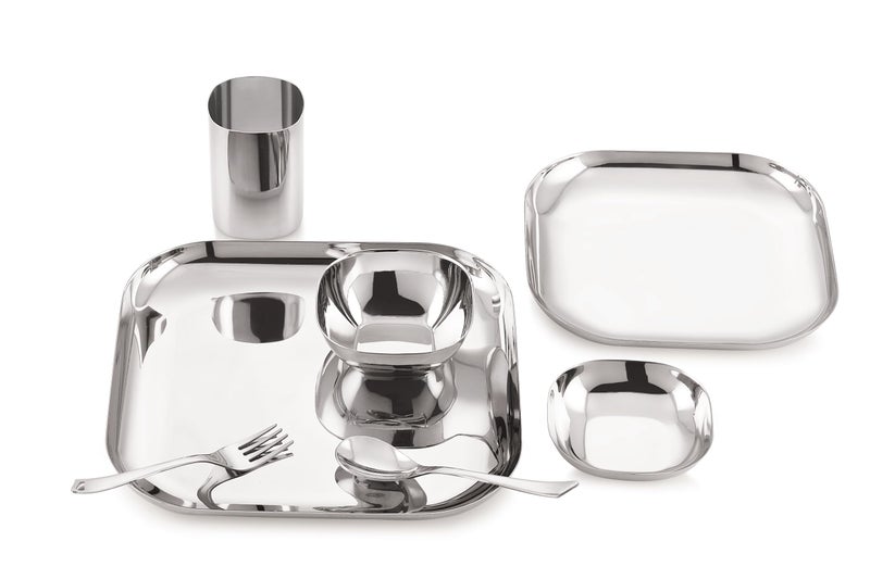 VS VINTAGE STEEL Square Plate Dinner Set | Antique Dinner Set by VS Vintage Steel | 7 & 14 Pcs Dinner Set for 1 or 2 Persons for All Meals (14) - Image 2