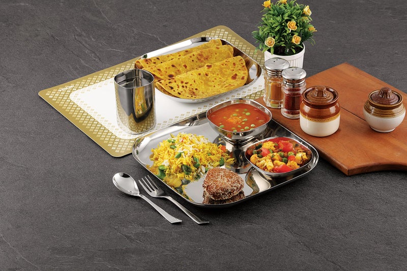 VS VINTAGE STEEL Square Plate Dinner Set | Antique Dinner Set by VS Vintage Steel | 7 & 14 Pcs Dinner Set for 1 or 2 Persons for All Meals (14) - Image 4