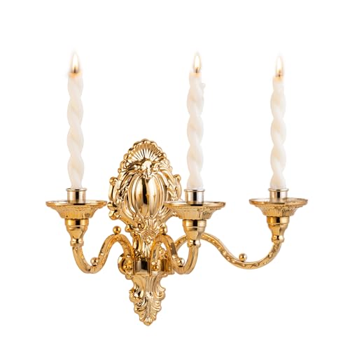 Capesaro 3-Candle Wall Sconces,Victorian Metal Wall Mounted Candlestick,Gold Crown Candle Holders for Tapered Candle,Gothic Antique Candelabra,Brass Baroque Decor for Living Rooms Hallways(1pack - Image 1
