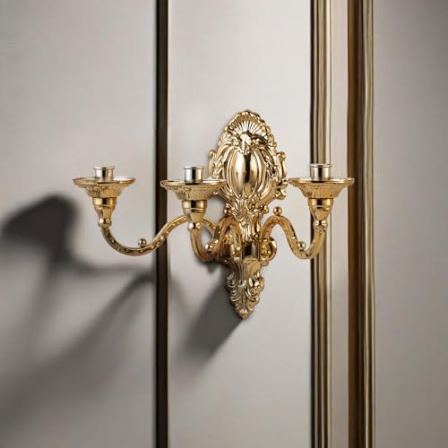 Capesaro 3-Candle Wall Sconces,Victorian Metal Wall Mounted Candlestick,Gold Crown Candle Holders for Tapered Candle,Gothic Antique Candelabra,Brass Baroque Decor for Living Rooms Hallways(1pack - Image 5