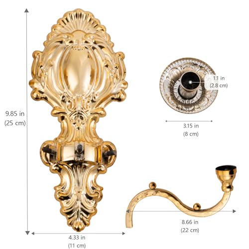 Capesaro 3-Candle Wall Sconces,Victorian Metal Wall Mounted Candlestick,Gold Crown Candle Holders for Tapered Candle,Gothic Antique Candelabra,Brass Baroque Decor for Living Rooms Hallways(1pack - Image 2