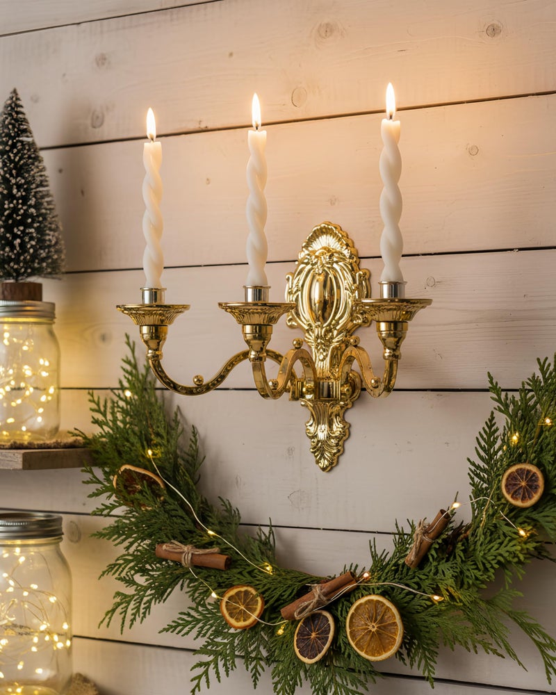 Capesaro 3-Candle Wall Sconces,Victorian Metal Wall Mounted Candlestick,Gold Crown Candle Holders for Tapered Candle,Gothic Antique Candelabra,Brass Baroque Decor for Living Rooms Hallways(1pack - Image 4
