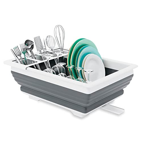 THANSTAR Collapsible Dish Drainer Portable Dinnerware Drainer Organizer for Kitchen RV Campers Travel Trailer Space Saving Kitchen Storage Tray - Image 1