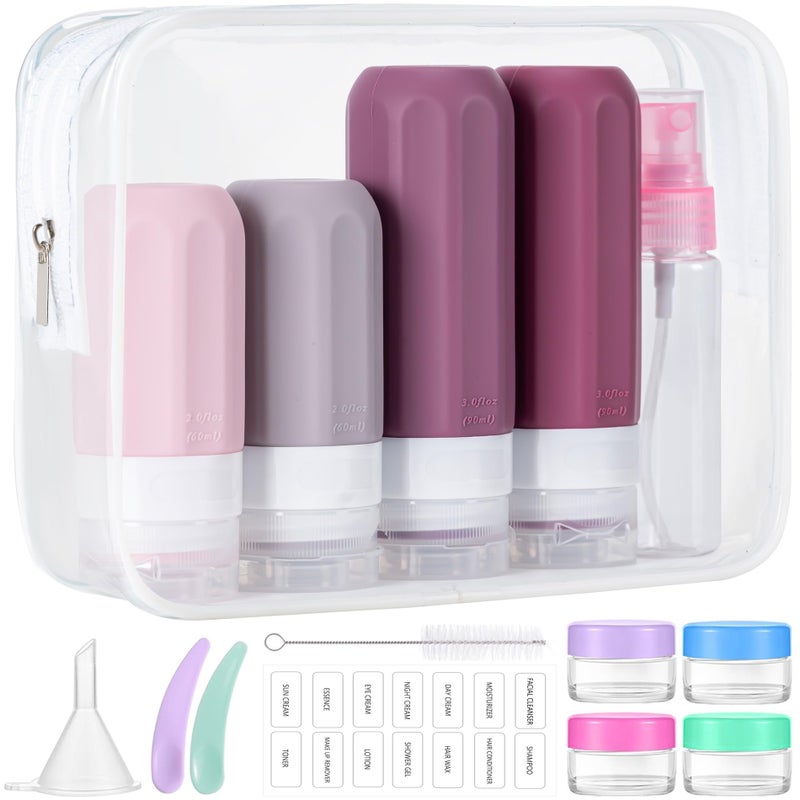 MODENGKONGJIAN 16 Pack Travel Bottles for Toiletries,TSA Approved Silicone Squeezable Travel Shampoo Bottles, 3oz Leak Proof Refillable Toiletry Cosmetic Containers (16PCS/Cranberry) - Image 1