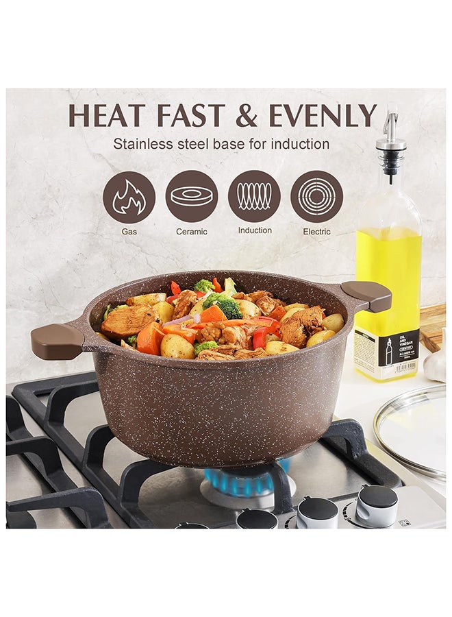 Sensarte 16 Piece Swiss Granite Coating Cookware Set, Non-Stick, PFOA/PFOS/APEO Free, 1X24Cm Casserole With Lid,1X28Cm Deep Fry Pan With Lid, 1X24Cm Fry Pan, 1X32Cm Fry Pan, 1X16Cm Sauce Pan, 1X20Cm Sauce Pan With Lid, 3 Utensils, 5X Protectors, Toffee Brown  - Image 3
