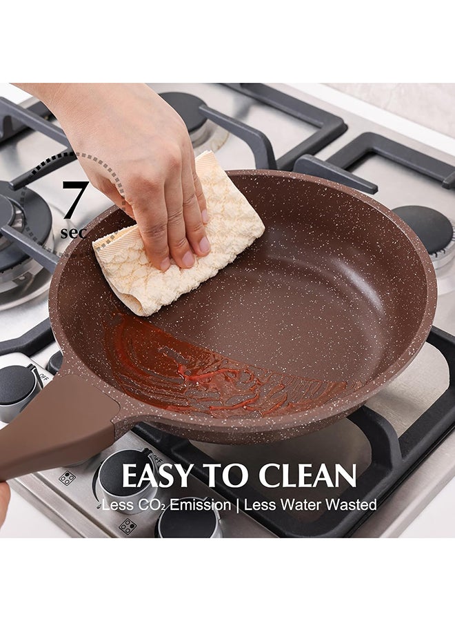 Sensarte 16 Piece Swiss Granite Coating Cookware Set, Non-Stick, PFOA/PFOS/APEO Free, 1X24Cm Casserole With Lid,1X28Cm Deep Fry Pan With Lid, 1X24Cm Fry Pan, 1X32Cm Fry Pan, 1X16Cm Sauce Pan, 1X20Cm Sauce Pan With Lid, 3 Utensils, 5X Protectors, Toffee Brown  - Image 2