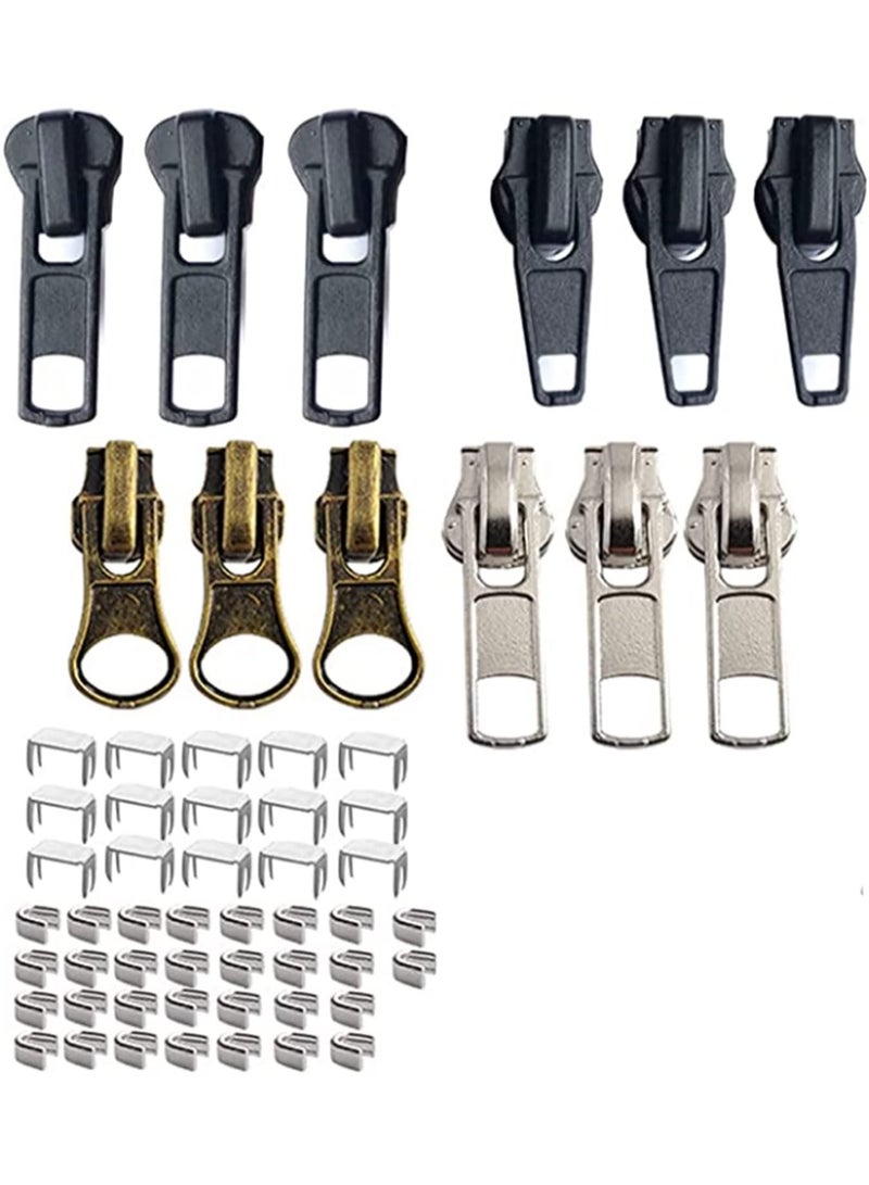 Suntown Zipper Pull Replacement Zipper Slider, Zipper Repair Kit, Fix Zipper Repair Kit for Repairing Coats, Jackets, Metal Plastic, and Nylon Coil Zippers 57 Pcs - Image 1