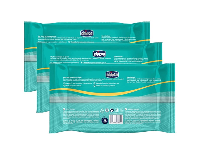 Chicco مناديل مبللة 216 قطعة مع غطاء قابل للفتح | خالية من الفينوكسي إيثانول والبارابين والكحول - Image 2