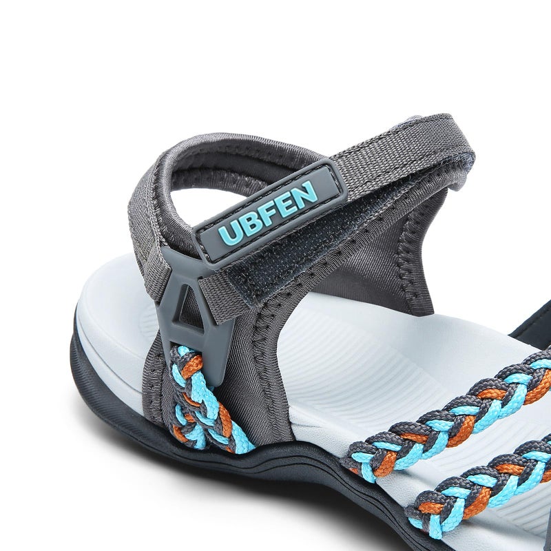 UBFEN Womens Hiking Sandal Sport Sandal Straps with Adjustable Hooks Arch Support Vacation Casual Comfortable Outdoor Adventure Camping Size 8 Gray White - Image 5