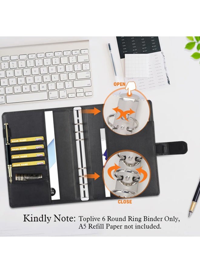 Toplive A5 Binder 6 Ring Loose Leaf Personal Planner Binder Cover Matte Black Business Portfolio Folder for Interview, Conference - Image 4