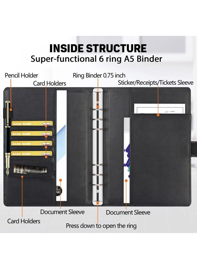Toplive A5 Binder 6 Ring Loose Leaf Personal Planner Binder Cover Matte Black Business Portfolio Folder for Interview, Conference - Image 3