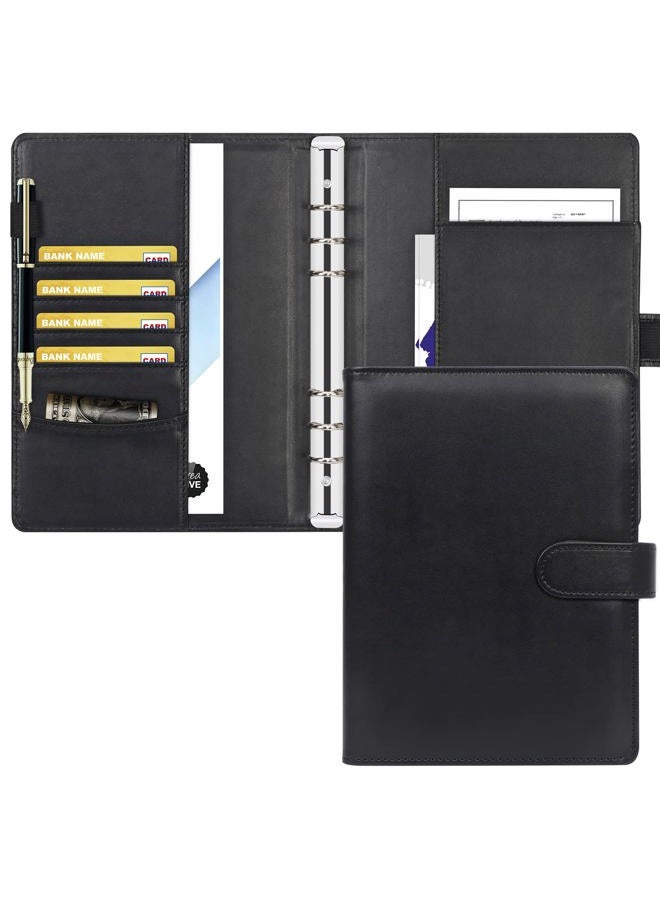 Toplive A5 Binder 6 Ring Loose Leaf Personal Planner Binder Cover Matte Black Business Portfolio Folder for Interview, Conference - Image 1