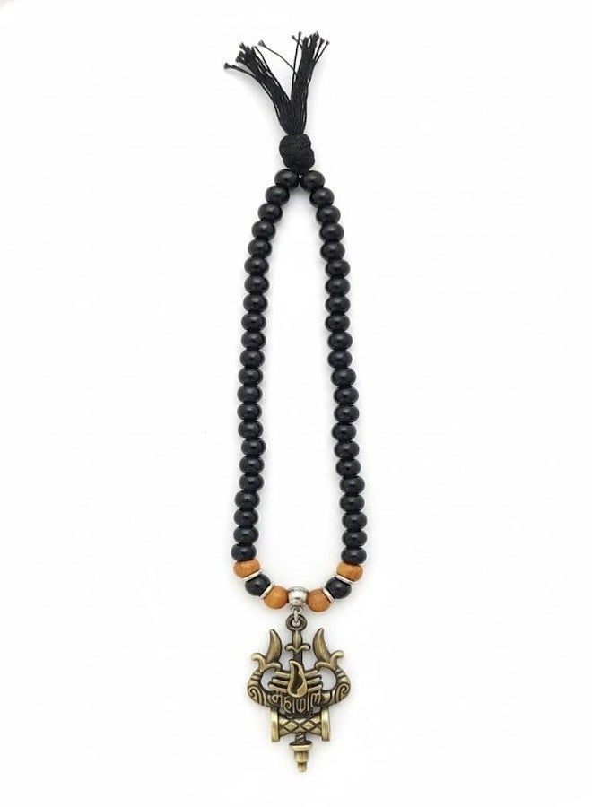 ringzinnie Mahadev Trishul Damru Pendant Black Beads Necklace for Men – Spiritual Rudraksha Style Fashion Jewellery | Daily Use & Gift for Shiv Bhakt (Antique Gold Pendant) - Image 1