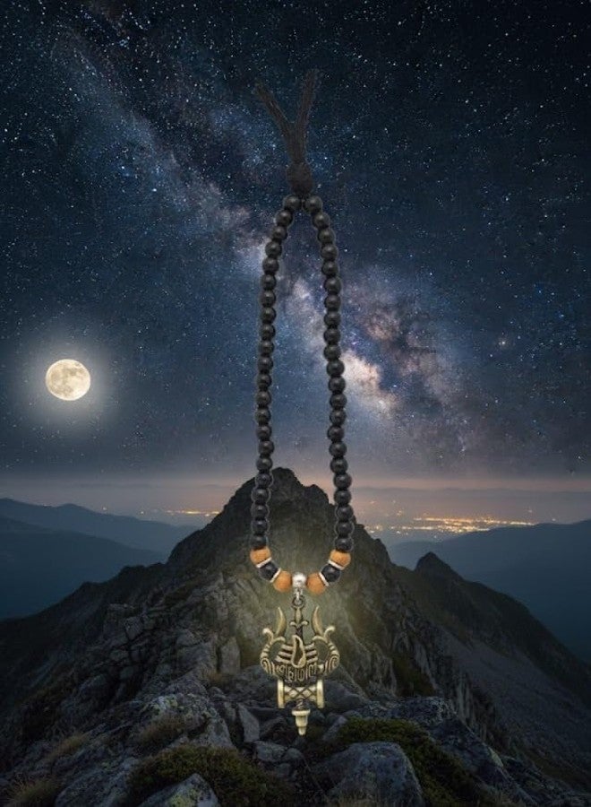 ringzinnie Mahadev Trishul Damru Pendant Black Beads Necklace for Men – Spiritual Rudraksha Style Fashion Jewellery | Daily Use & Gift for Shiv Bhakt (Antique Gold Pendant) - Image 2