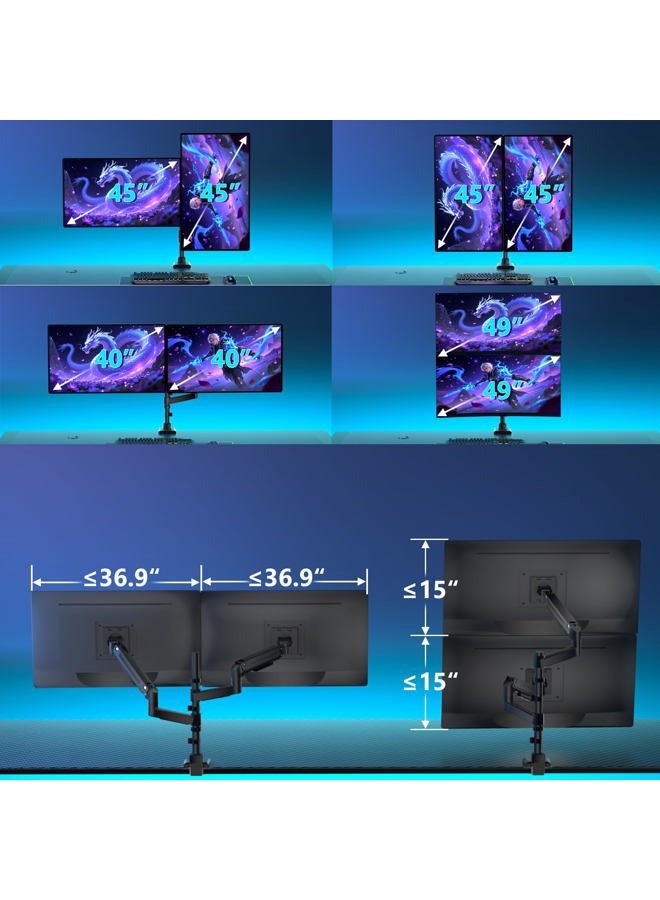 WALI Dual Monitor Mount for Ultrawide Heavy Duty Curved Monitor Stacking, Dual Monitor Arm Fits 17-49 Inch for Ultrawide Screens up to 44lbs, 49 inch Monitor Arm, Black - Image 2