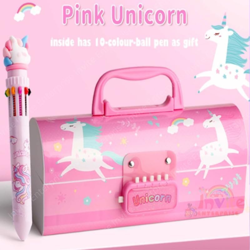 Rahasya Enterprise Plastic Kids Pen & Pencil Box-Suitcase Style Password Lock Pencil Case,Multi-Layer Pencil Box for Kids,Boys,Girls,Stationary Organizer Case for Kids (Unicron New Pink Pencil-Box) - Image 2
