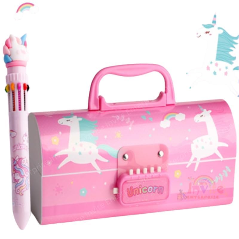 Rahasya Enterprise Plastic Kids Pen & Pencil Box-Suitcase Style Password Lock Pencil Case,Multi-Layer Pencil Box for Kids,Boys,Girls,Stationary Organizer Case for Kids (Unicron New Pink Pencil-Box) - Image 1