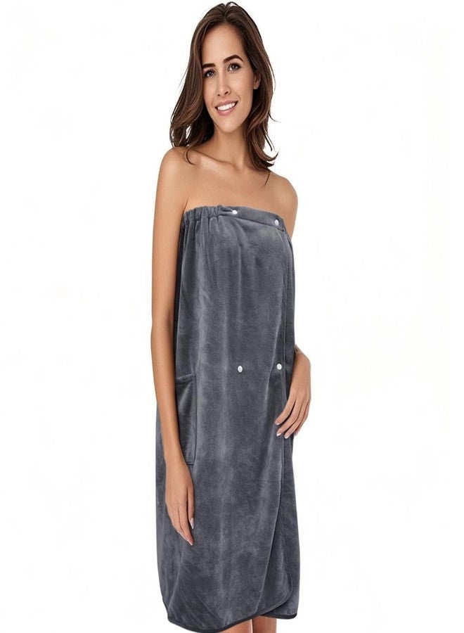 SINLAND Women's Spa Wrap Microfiber Lightweight Knee Length Bath Body Wrap Shower Towels with Adjustable Closure 32 Inch x 80 Inch Grey - Image 1