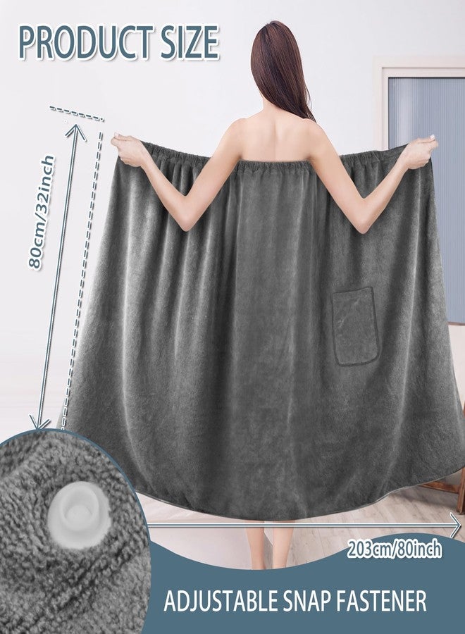 SINLAND Women's Spa Wrap Microfiber Lightweight Knee Length Bath Body Wrap Shower Towels with Adjustable Closure 32 Inch x 80 Inch Grey - Image 2