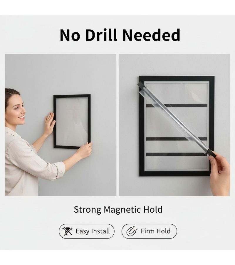 Gray 4pcs Self Adhesive Magnetic Picture Frames A3 A6 Matte Home Office Decor - Image 5