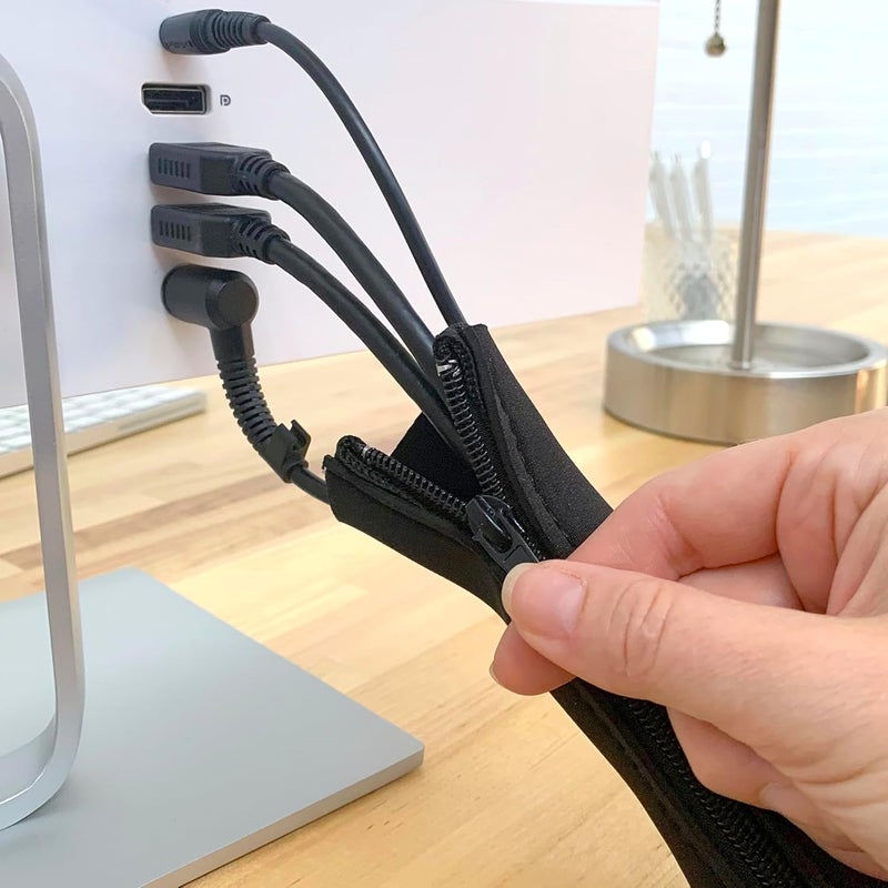 Wrap-It Storage Zipper Cable Sleeve by - 24" x 4" (4-Pack) Black - Cord Organizer and Cable Protector for Desk, Computer, TV Cord Management to Hide and Cover Wire and Extension Cables - Image 4