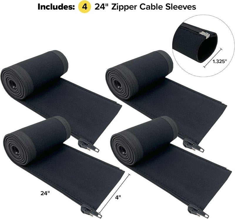 Wrap-It Storage Zipper Cable Sleeve by - 24" x 4" (4-Pack) Black - Cord Organizer and Cable Protector for Desk, Computer, TV Cord Management to Hide and Cover Wire and Extension Cables - Image 3